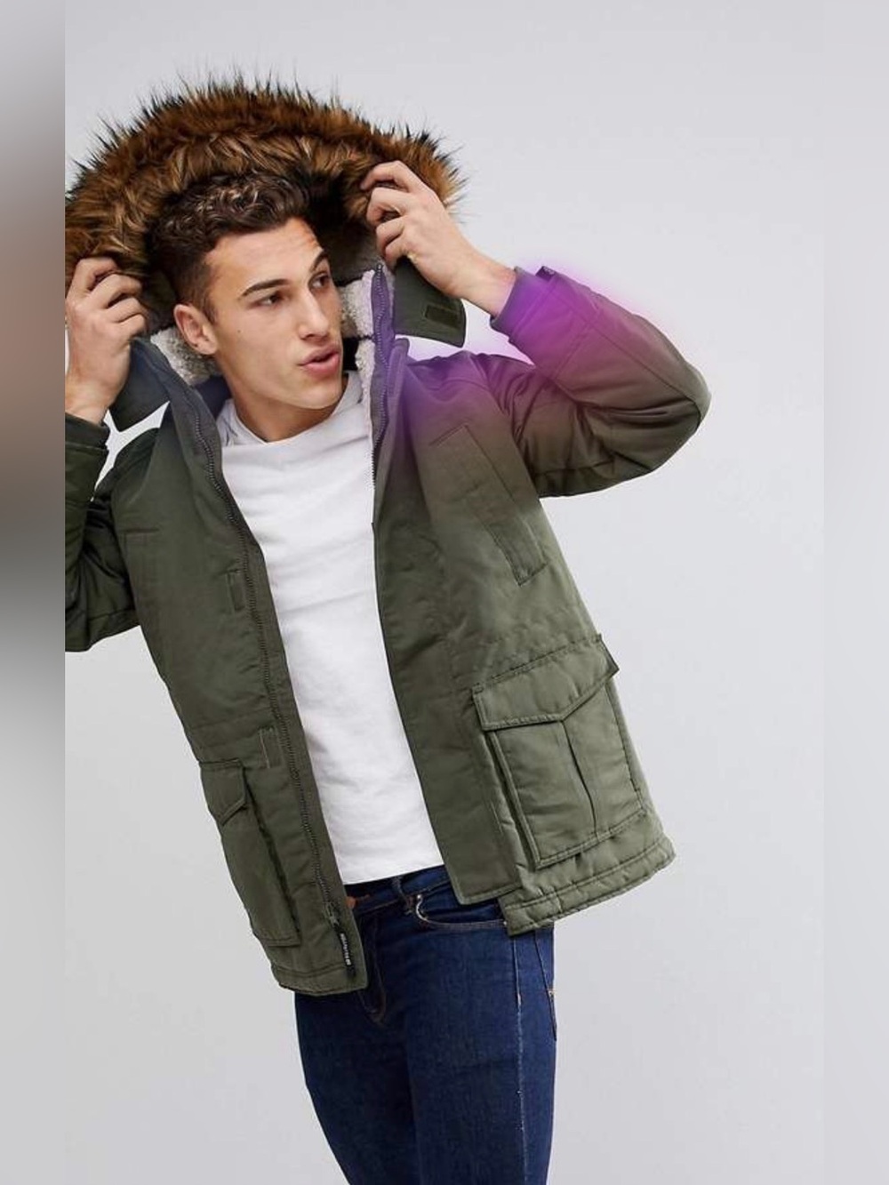 Hollister Super Warm Olive Green Hooded Parka with Faux Fur Hood Trim Medium